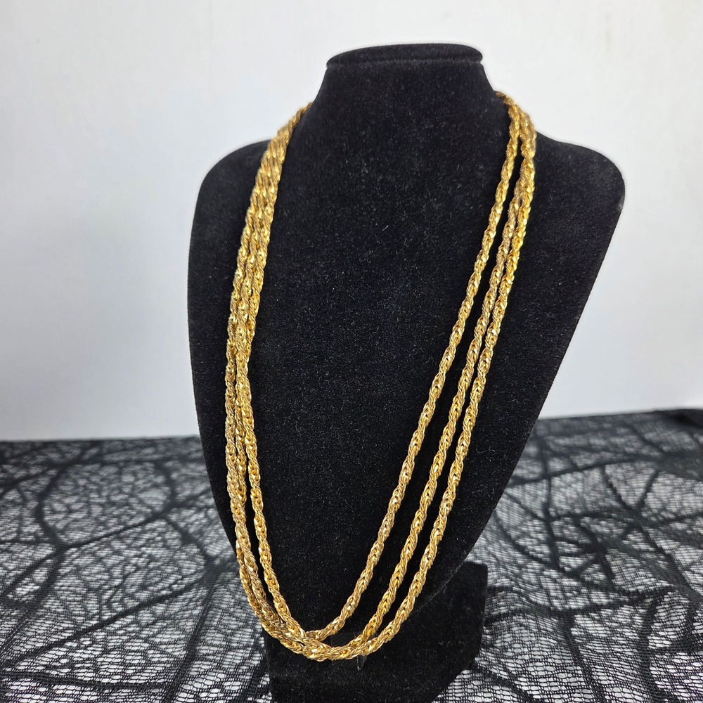 Vtg 1/20 12K Gold Filled Rope Chain Necklace 29 Inch Leaf Detail Clasp 1.4 OZ